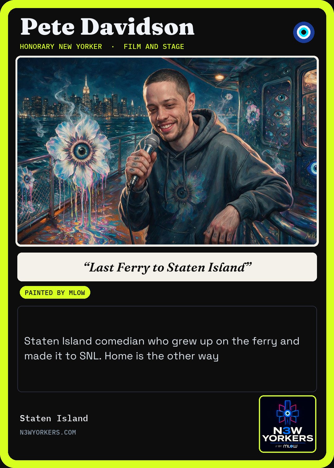 The Honorary card for Pete Davidson, painted by MLow