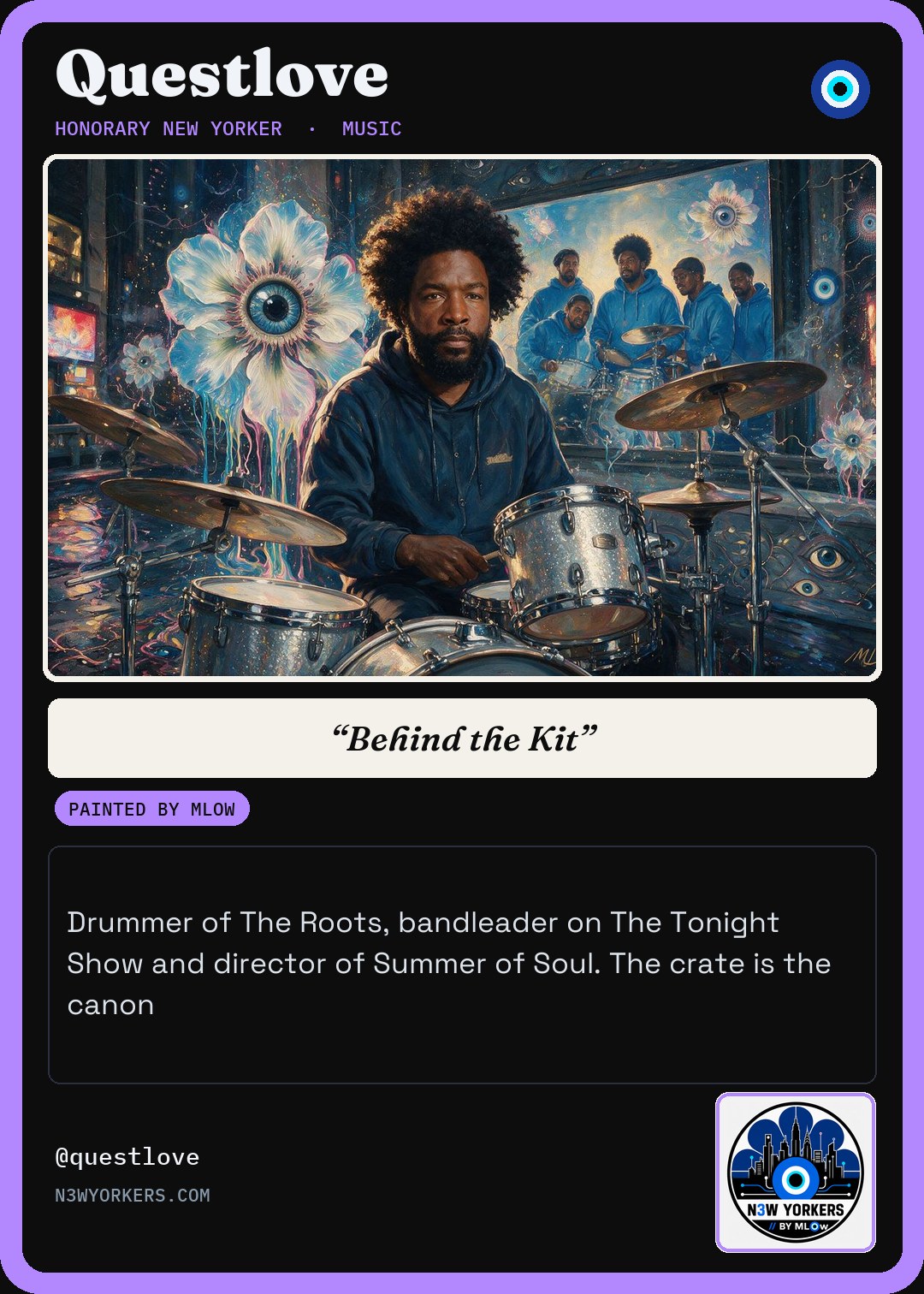 The Honorary card for Questlove, painted by MLow
