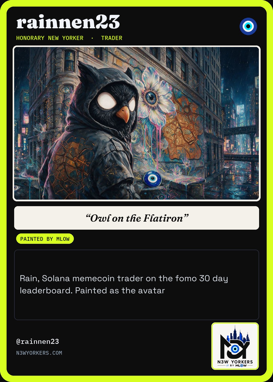 The Honorary card for rainnen23, painted by MLow