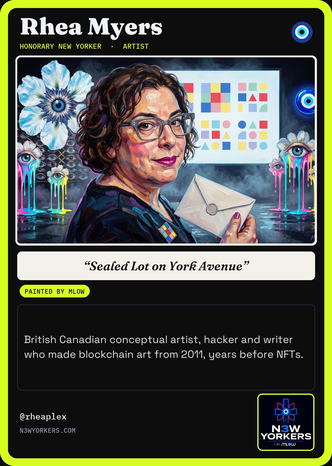 The Honorary card for Rhea Myers, painted by MLow
