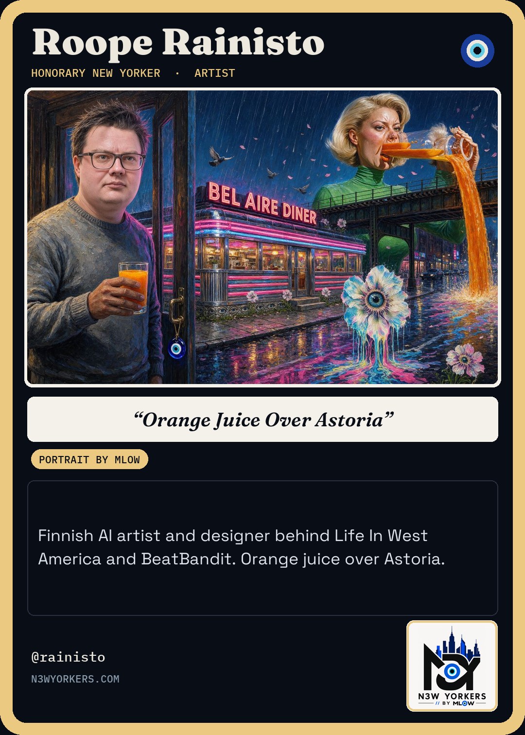 The Honorary card for Roope Rainisto, portrait by MLow
