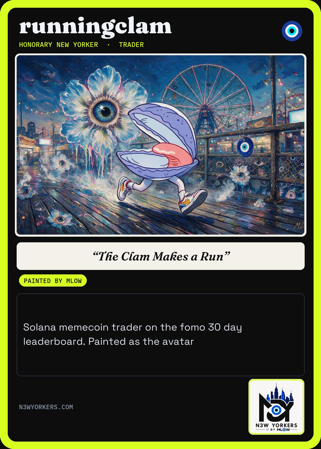 The Honorary card for runningclam, painted by MLow