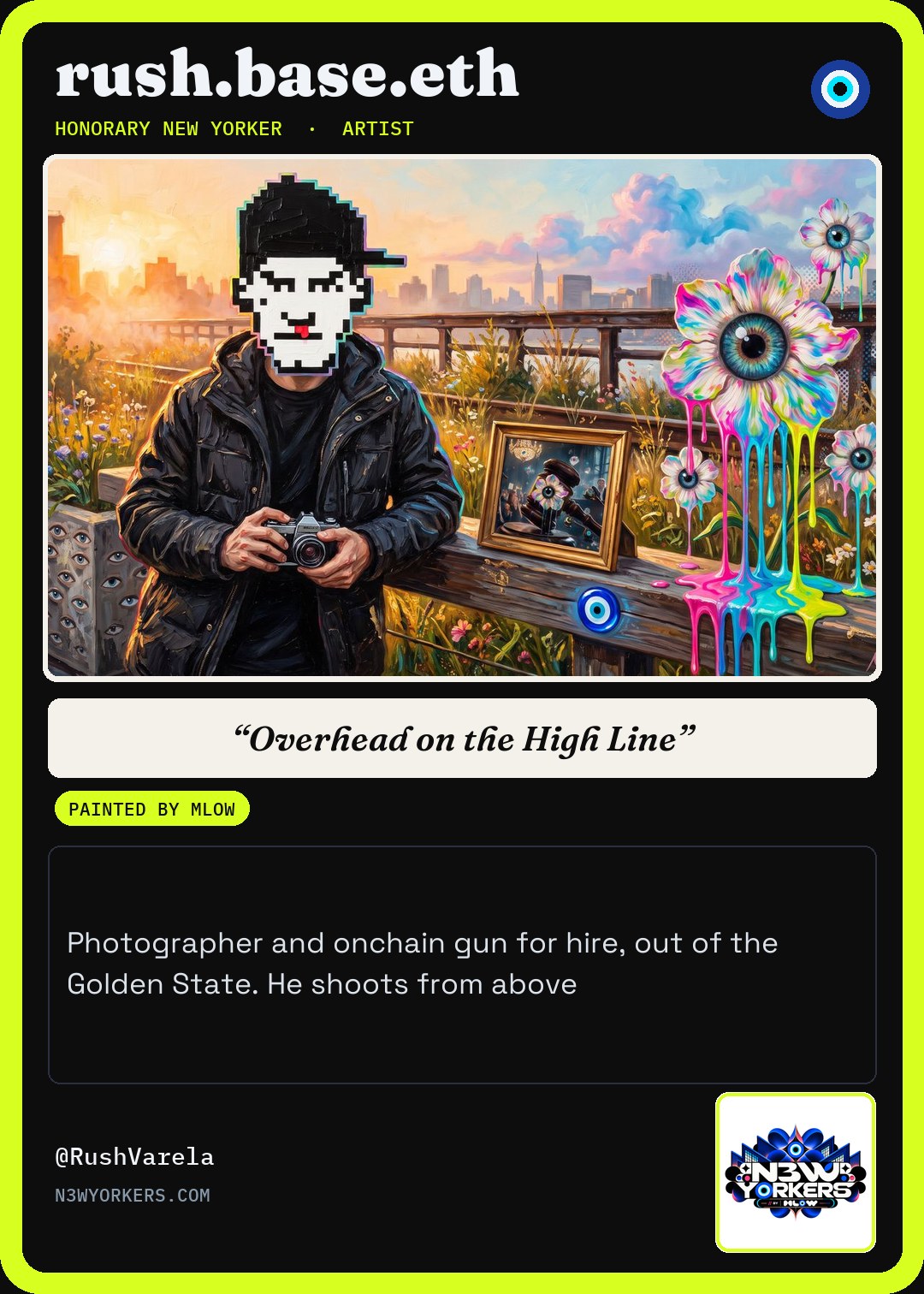The Honorary card for rush.base.eth, painted by MLow