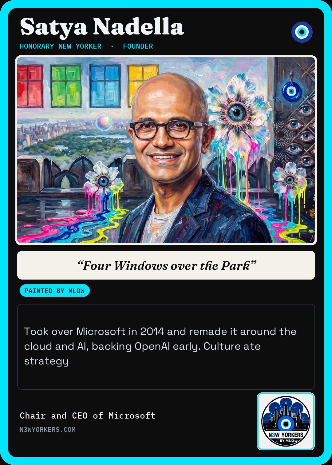 The Honorary card for Satya Nadella, painted by MLow