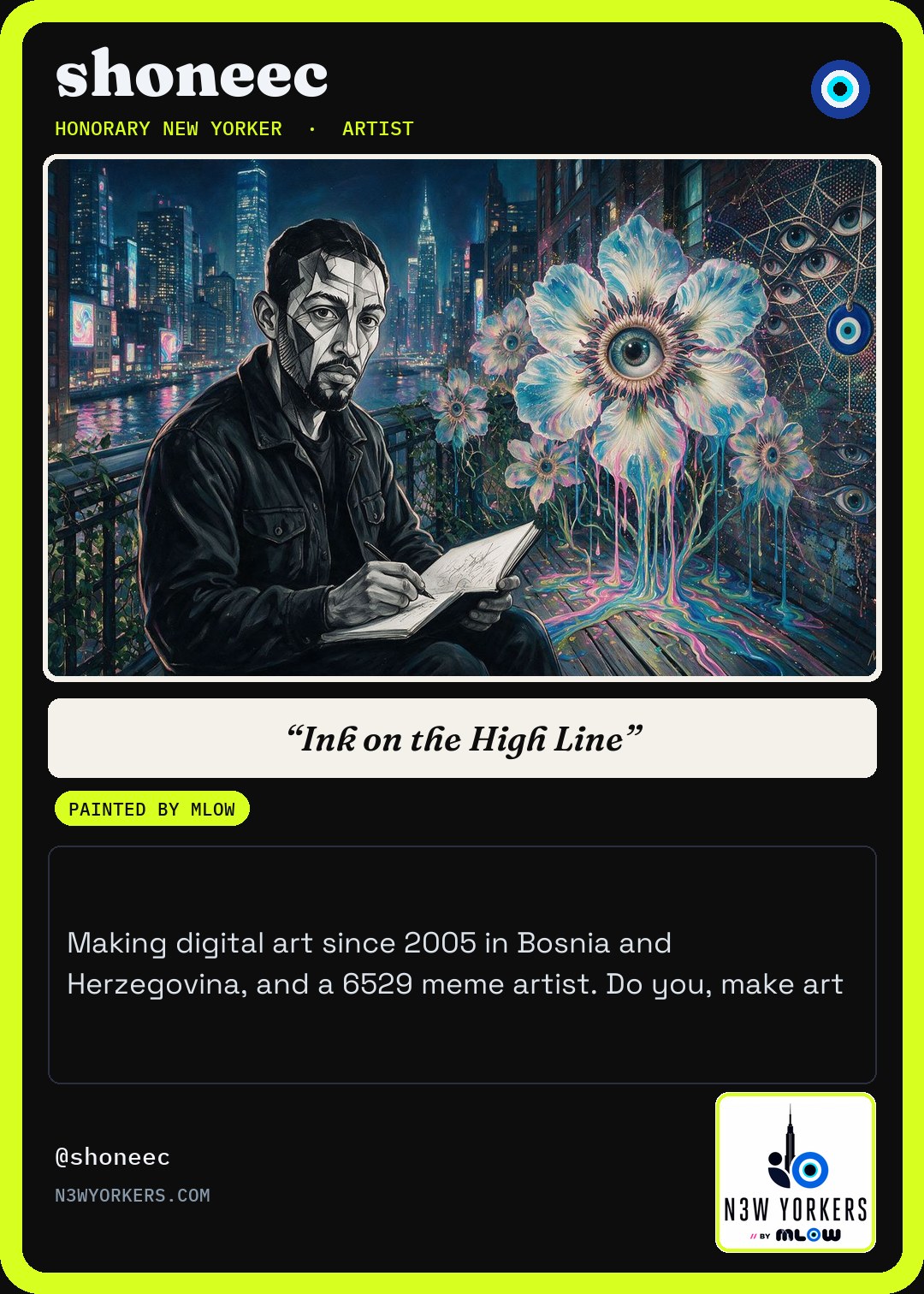 The Honorary card for shoneec, painted by MLow