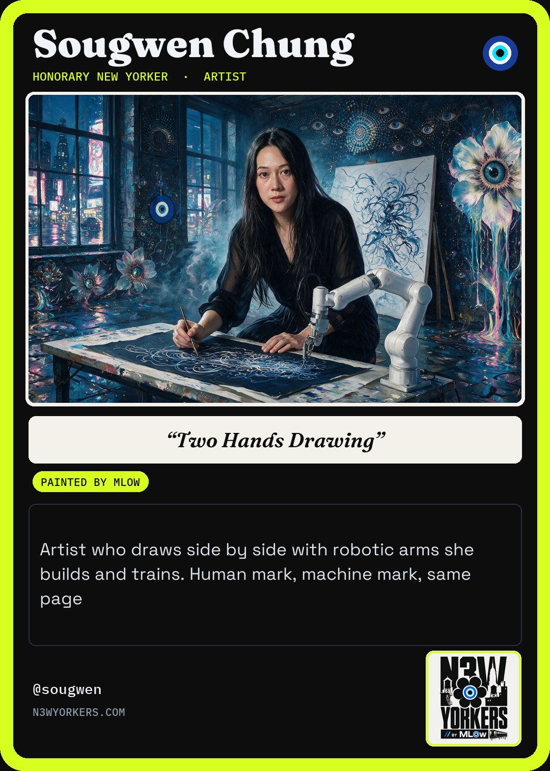 The Honorary card for Sougwen Chung, painted by MLow