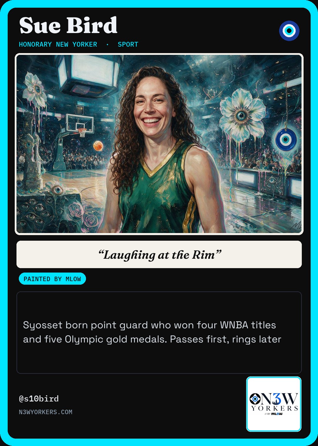 The Honorary card for Sue Bird, painted by MLow
