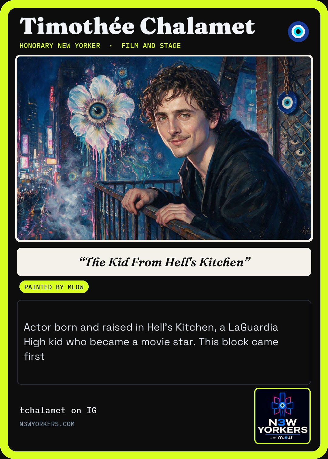 The Honorary card for Timothée Chalamet, painted by MLow