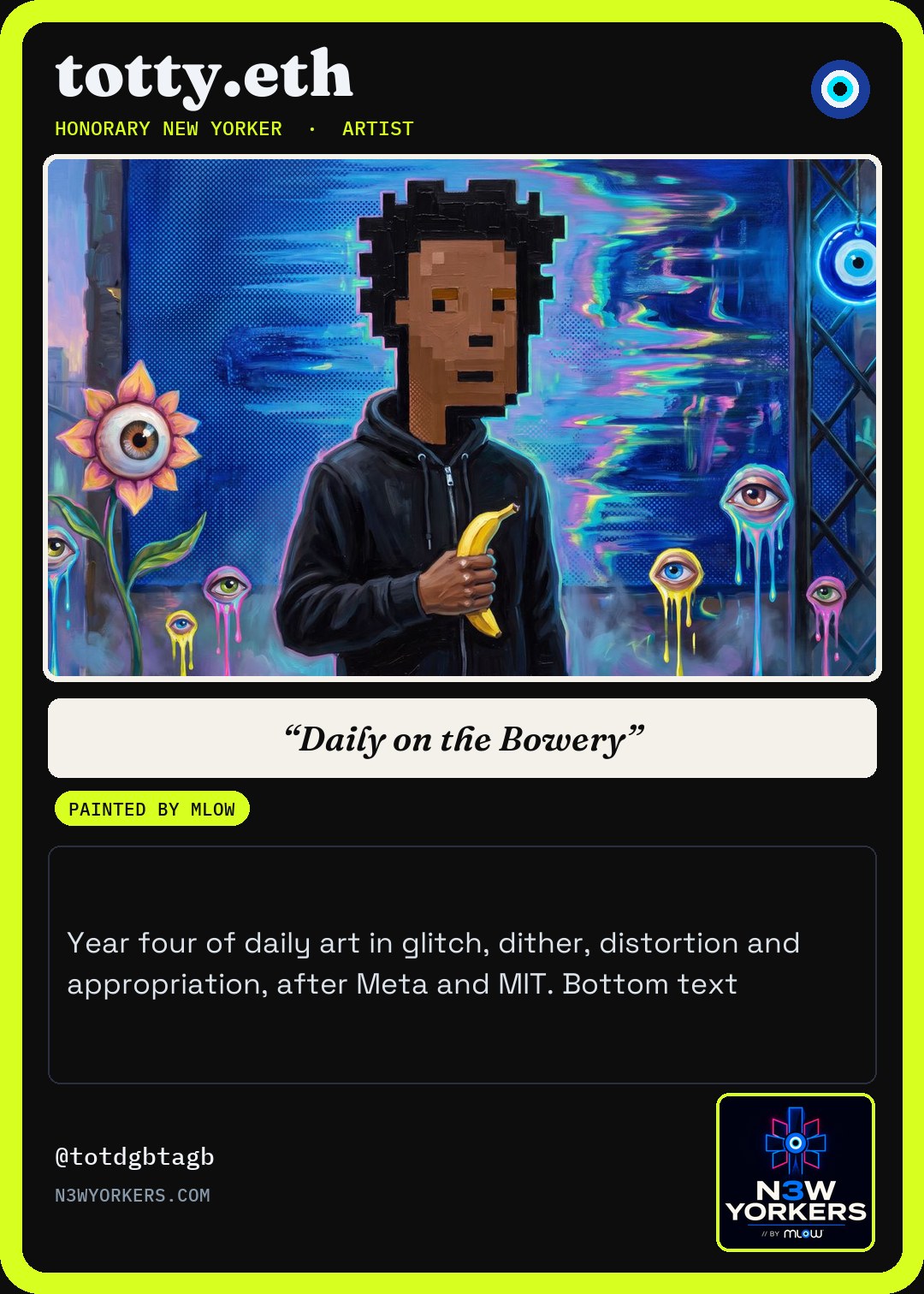The Honorary card for totty.eth, painted by MLow
