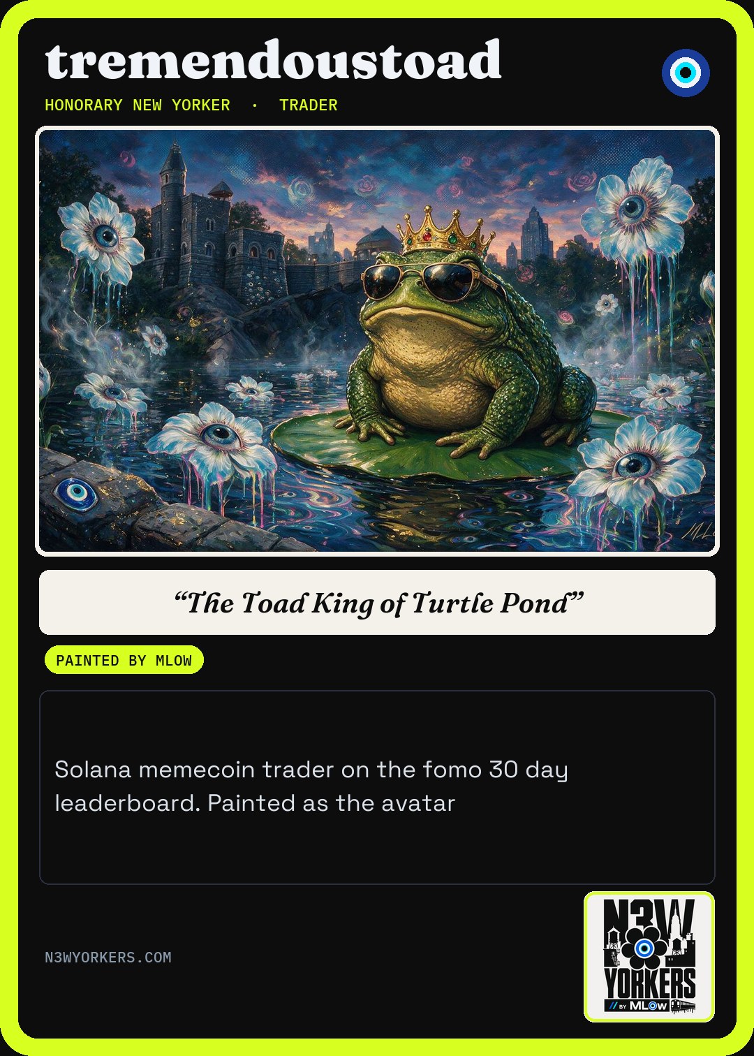 The Honorary card for tremendoustoad, painted by MLow