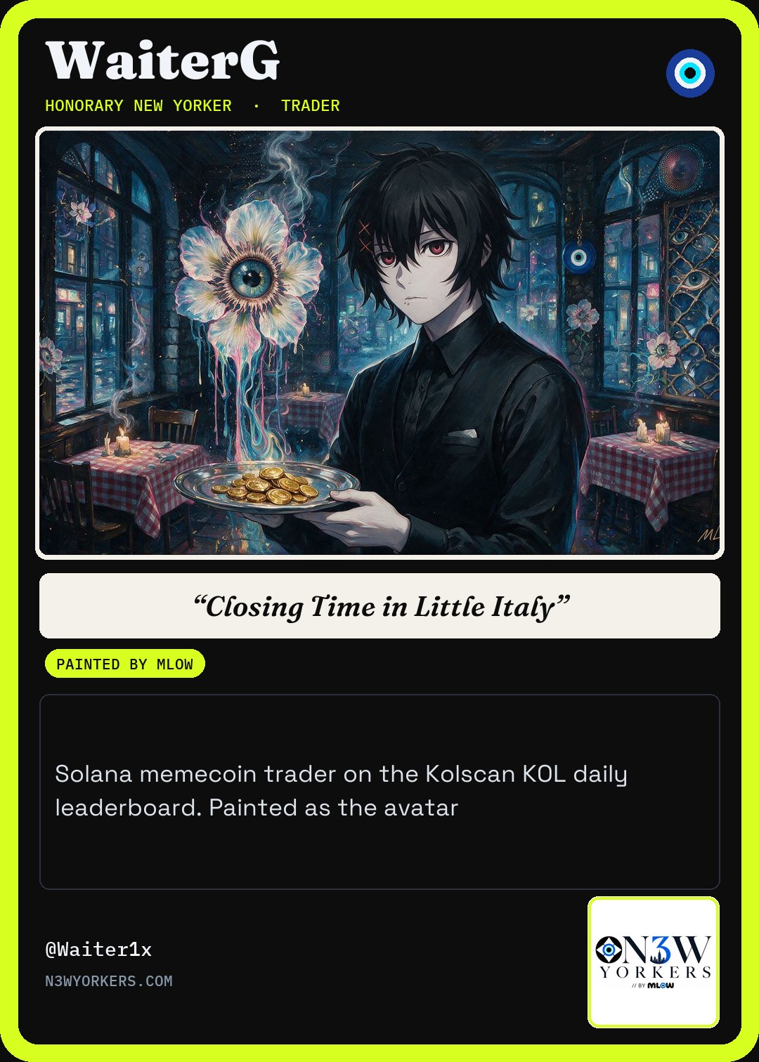 The Honorary card for WaiterG, painted by MLow