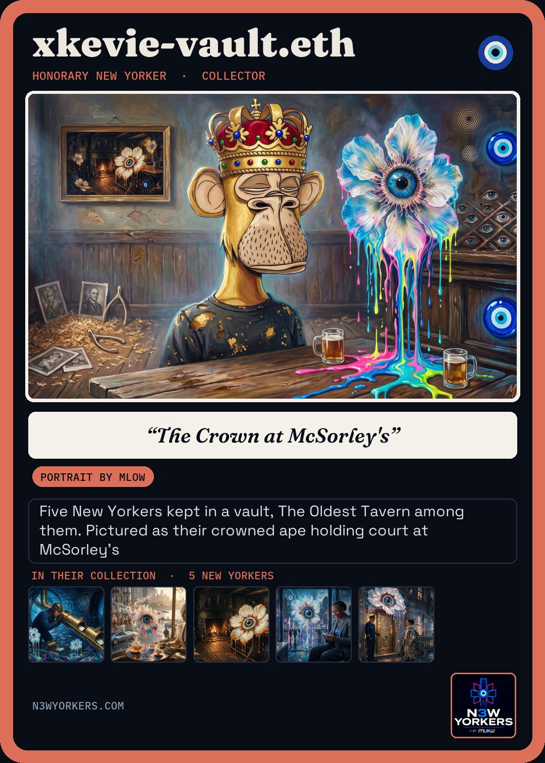 The Honorary card for xkevie-vault.eth, portrait by MLow
