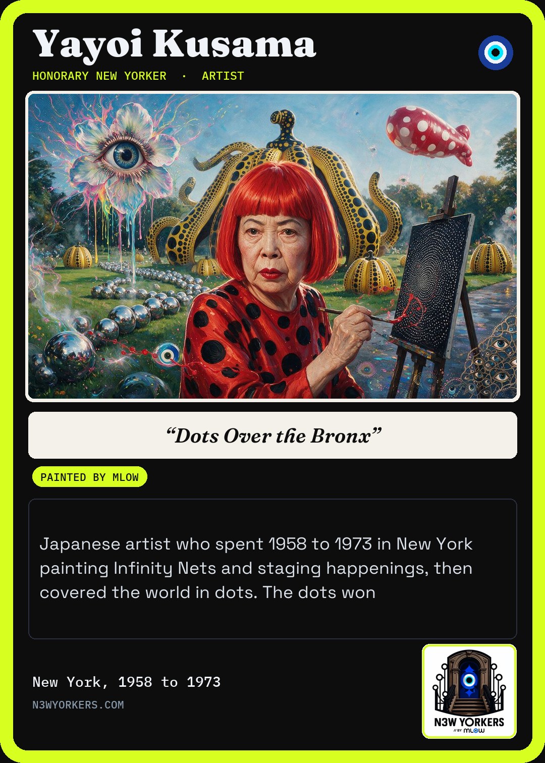 The Honorary card for Yayoi Kusama, painted by MLow