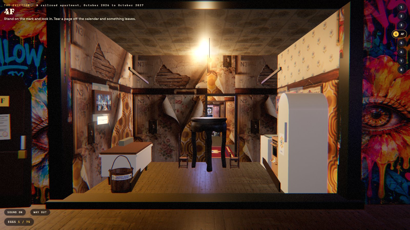 4F from the door: a railroad flat in forced perspective, a shadowbox, THE EVICTION: 4F by MLow