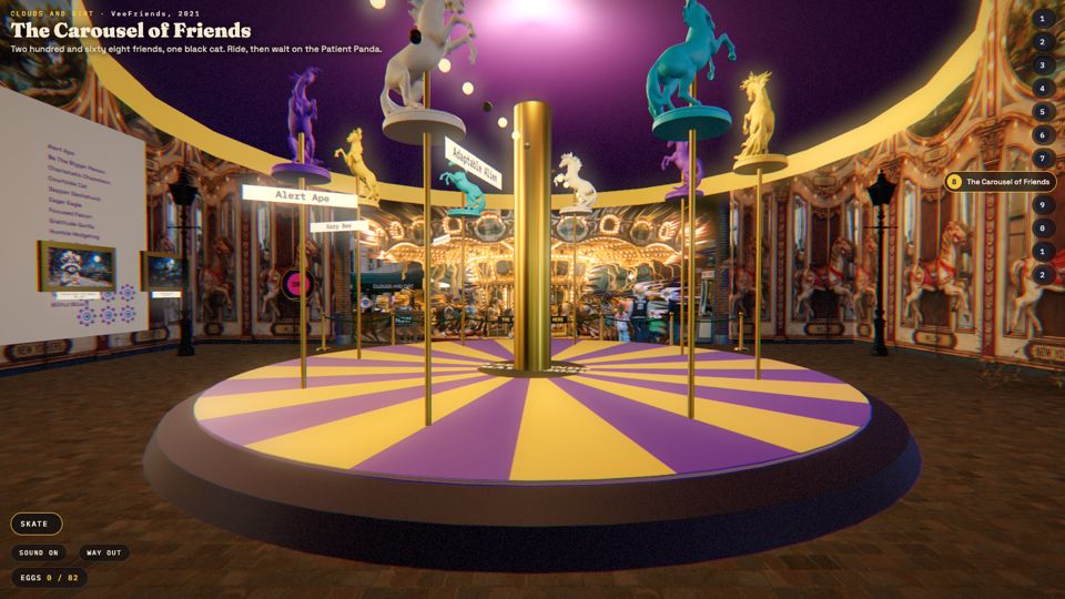 The carousel of friends: eight horses, one lucky black cat, CLOUDS AND DIRT V1: the first tower for Gary Vaynerchuk by MLow