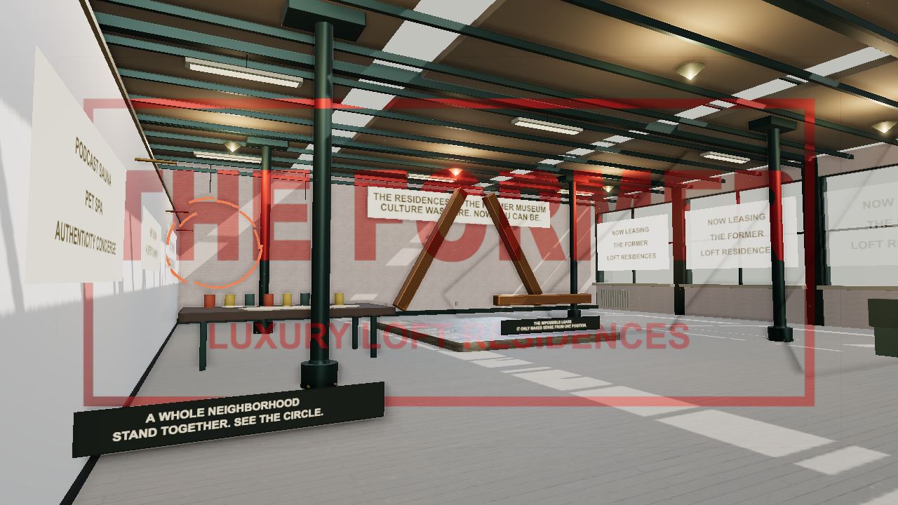 The Rebrand: flat letters, from the door, THE MUSEUM THAT IS GENTRIFYING ITSELF by MLow