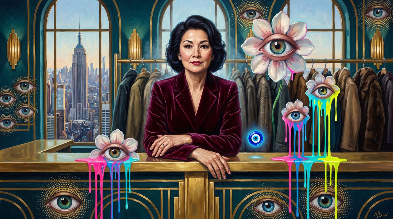 0x2bf1…1cca, portrait painted by MLow: The Coat Check at the Rainbow Room