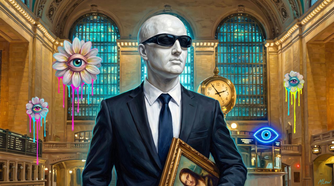 0x6628…0ecd, portrait painted by MLow: The Agent at Grand Central