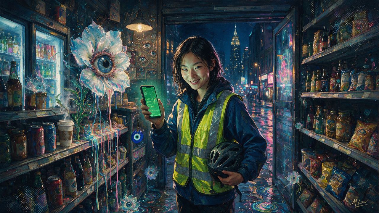 0xbec001, portrait painted by MLow: Four in the Morning Aisle