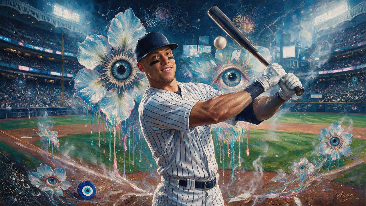 Aaron Judge, portrait painted by MLow: Bat Meets Ball