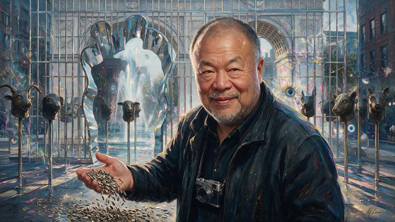 Ai Weiwei, portrait painted by MLow: Seeds Under the Arch