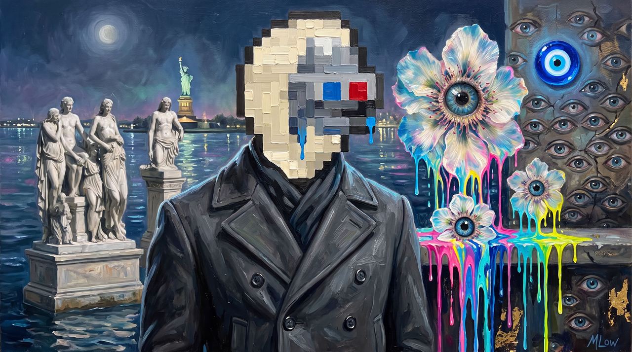 Airstrip 1, portrait painted by MLow: Statue Bay at Battery Park