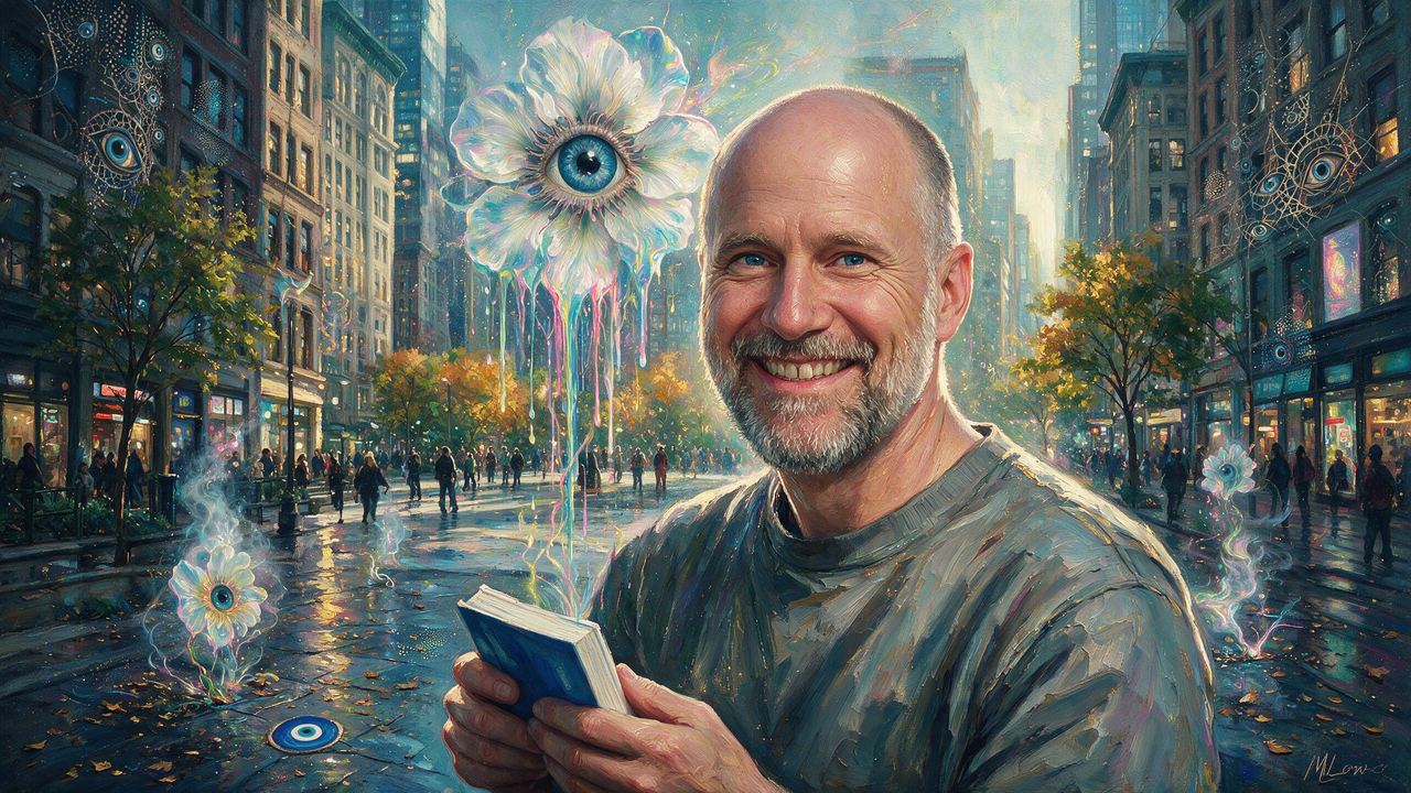 Albert Wenger, portrait painted by MLow: Reading in the Rain
