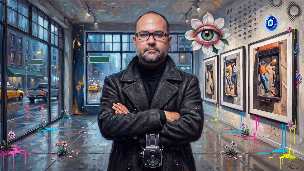 Alejandro Cartagena, portrait painted by MLow: Carpoolers on West 20th