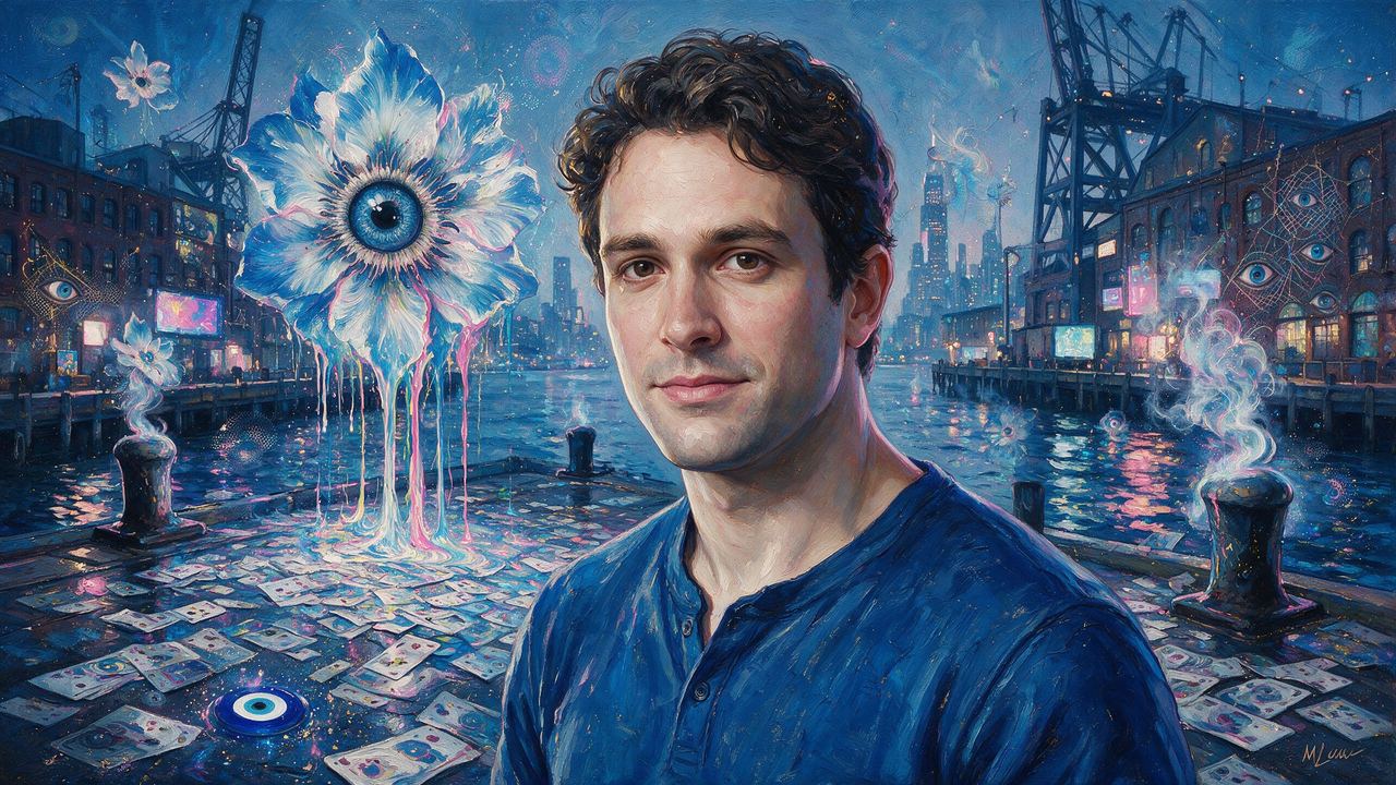 Alex Atallah, portrait painted by MLow: Cards on the Dock