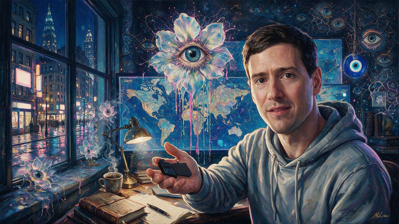 Alex Gladstein, portrait painted by MLow: Handoff Near Union Square