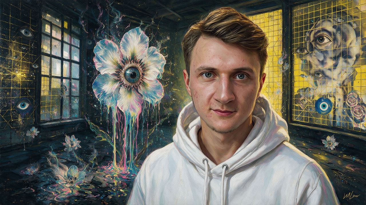 Alex Salnikov, portrait painted by MLow: Yellow Grid