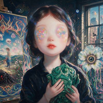 All Seeing Seneca, portrait painted by MLow: Holding the Green Creature