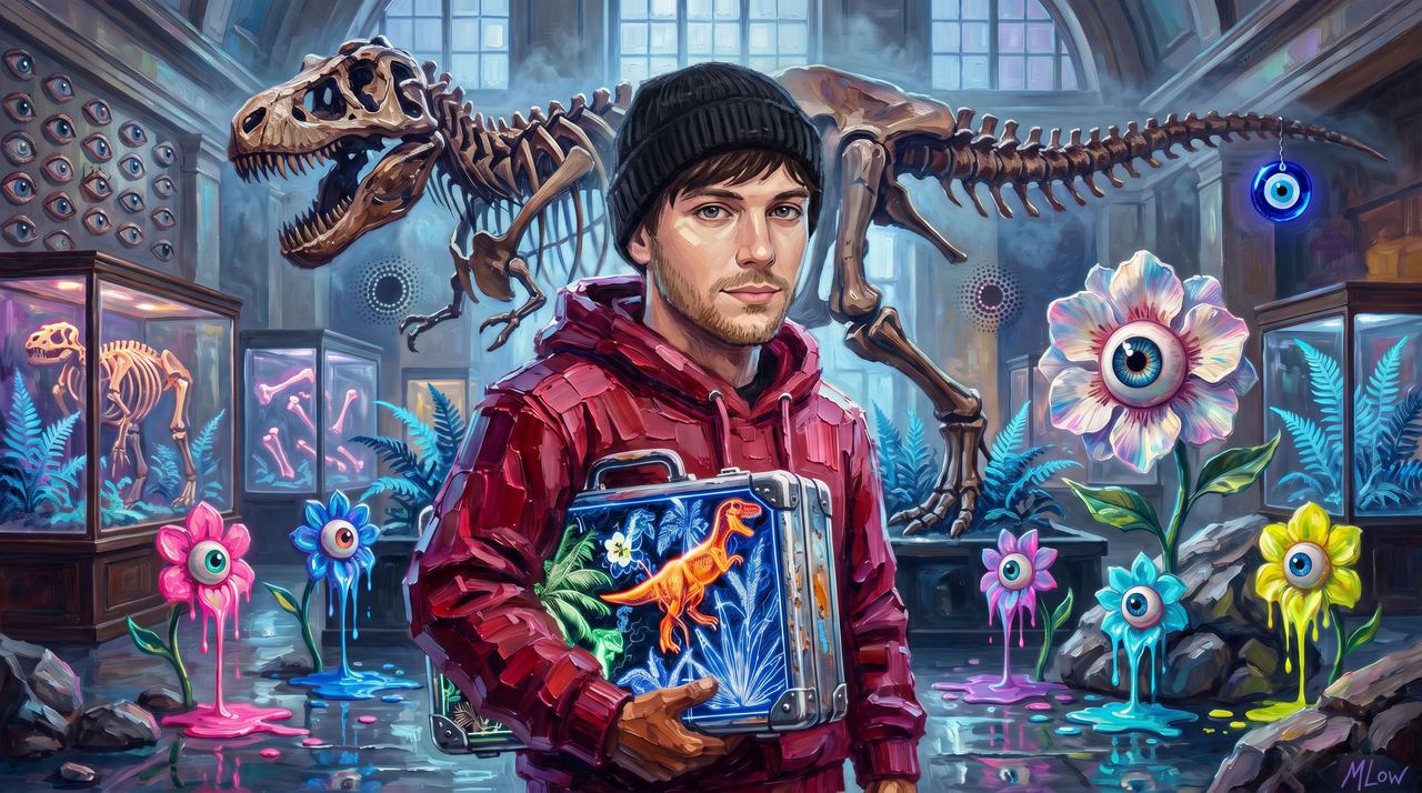 Along, portrait painted by MLow: Briefcase Full of Dinosaurs