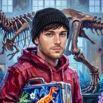 Along, portrait painted by MLow: Briefcase Full of Dinosaurs