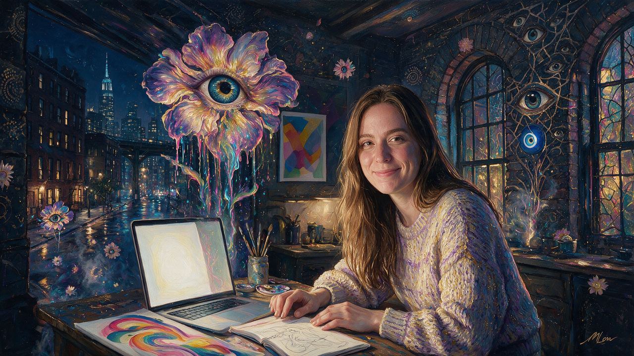 Amber Vittoria, portrait painted by MLow: Soft Shapes, Late Light