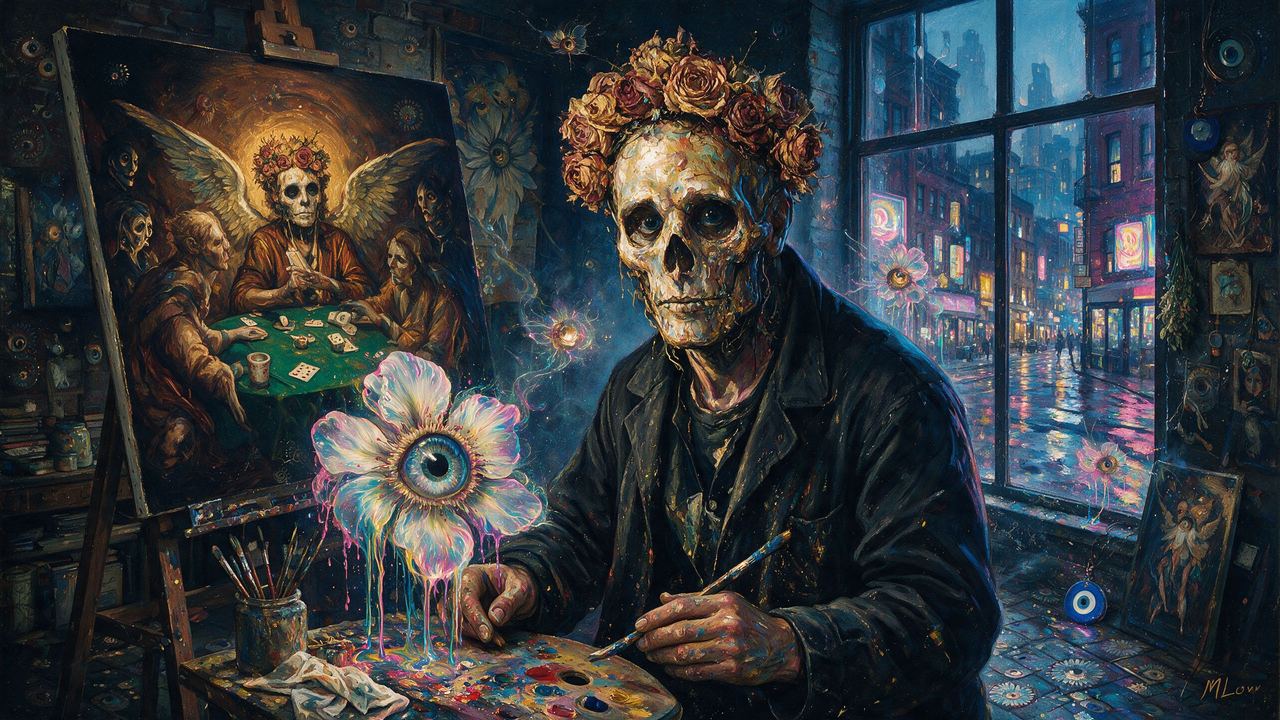Andrés Del Vecchio, portrait painted by MLow: Painting the Card Table