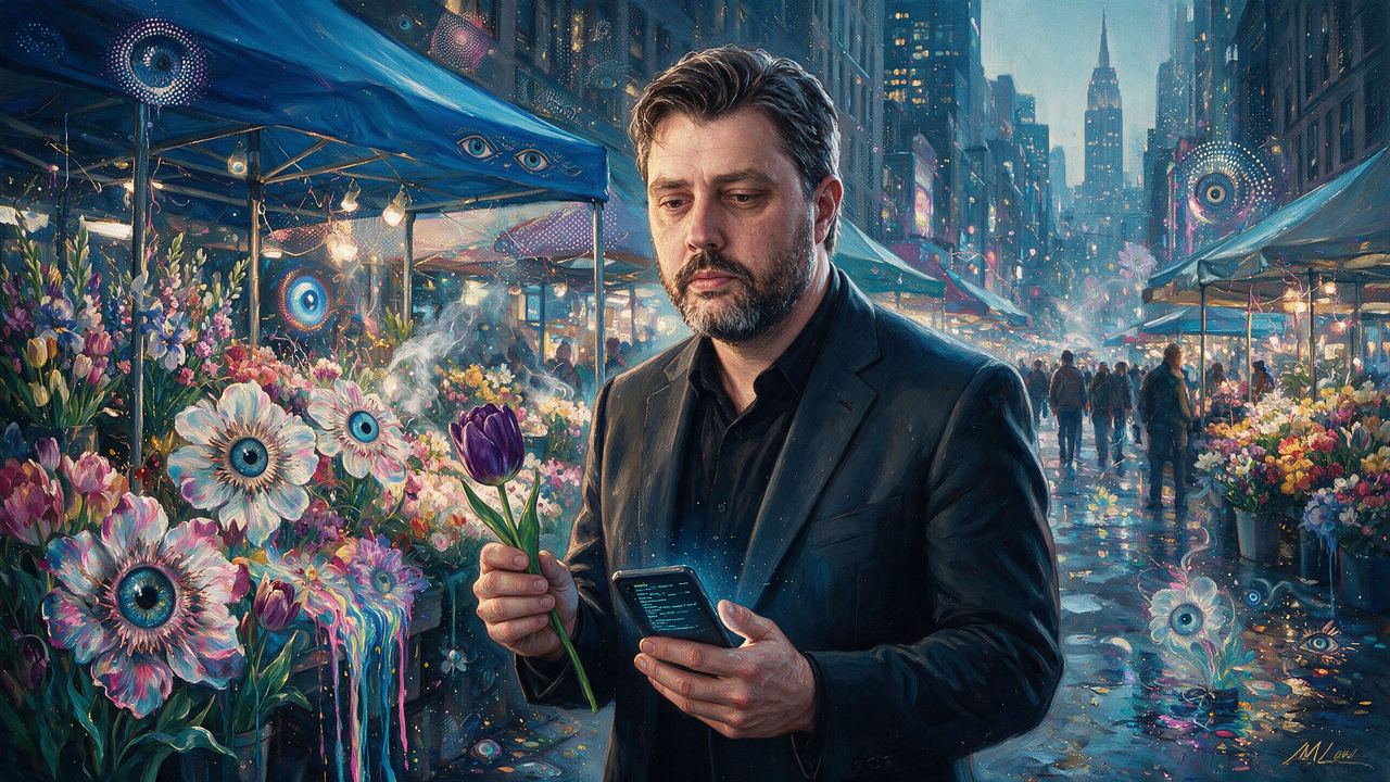 Andre Cronje, portrait painted by MLow: One Violet Tulip