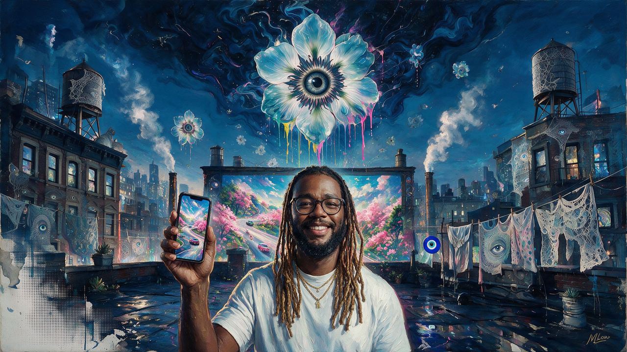 Andre Oshea, portrait painted by MLow: Rooftop Render