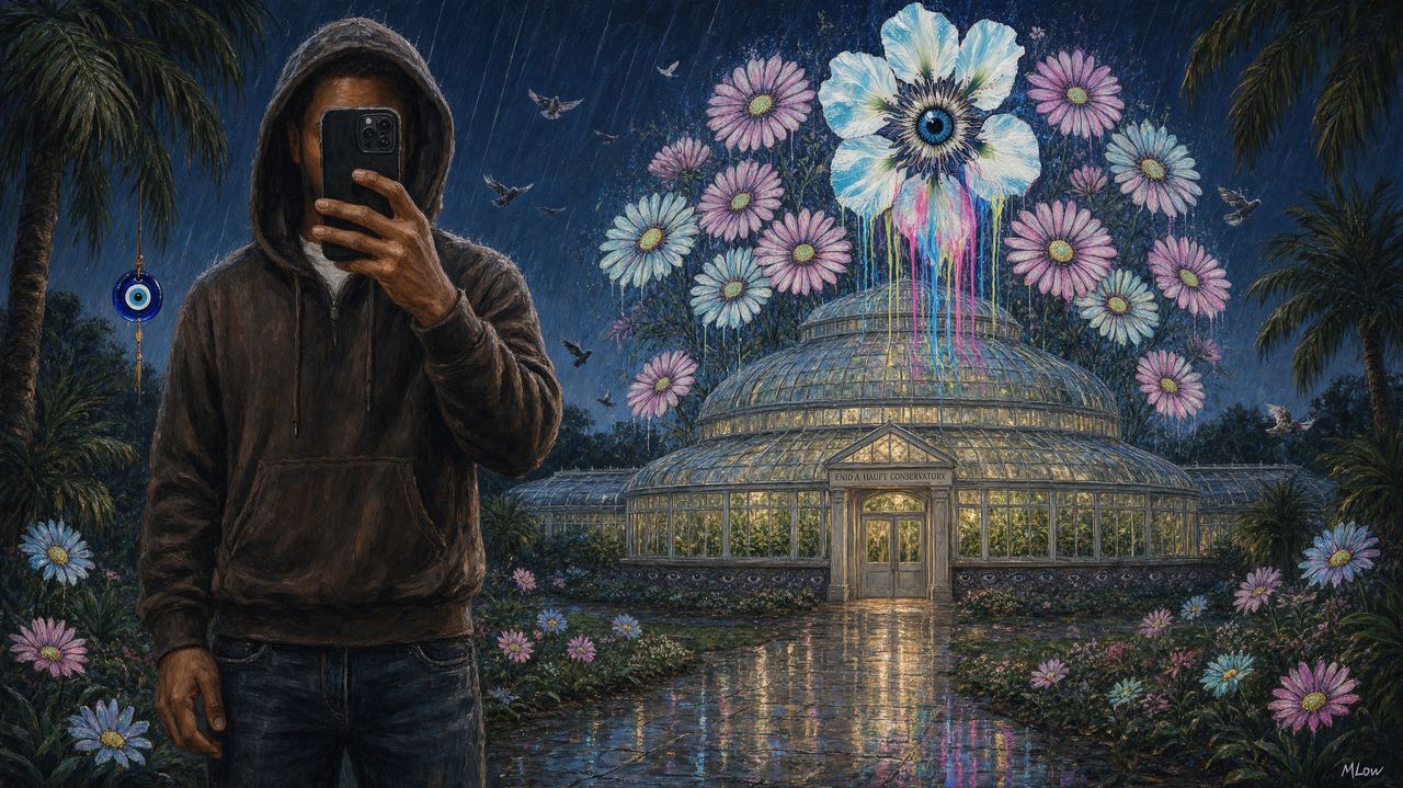 Andrew Mitchell, portrait by MLow: Daisies over the Conservatory