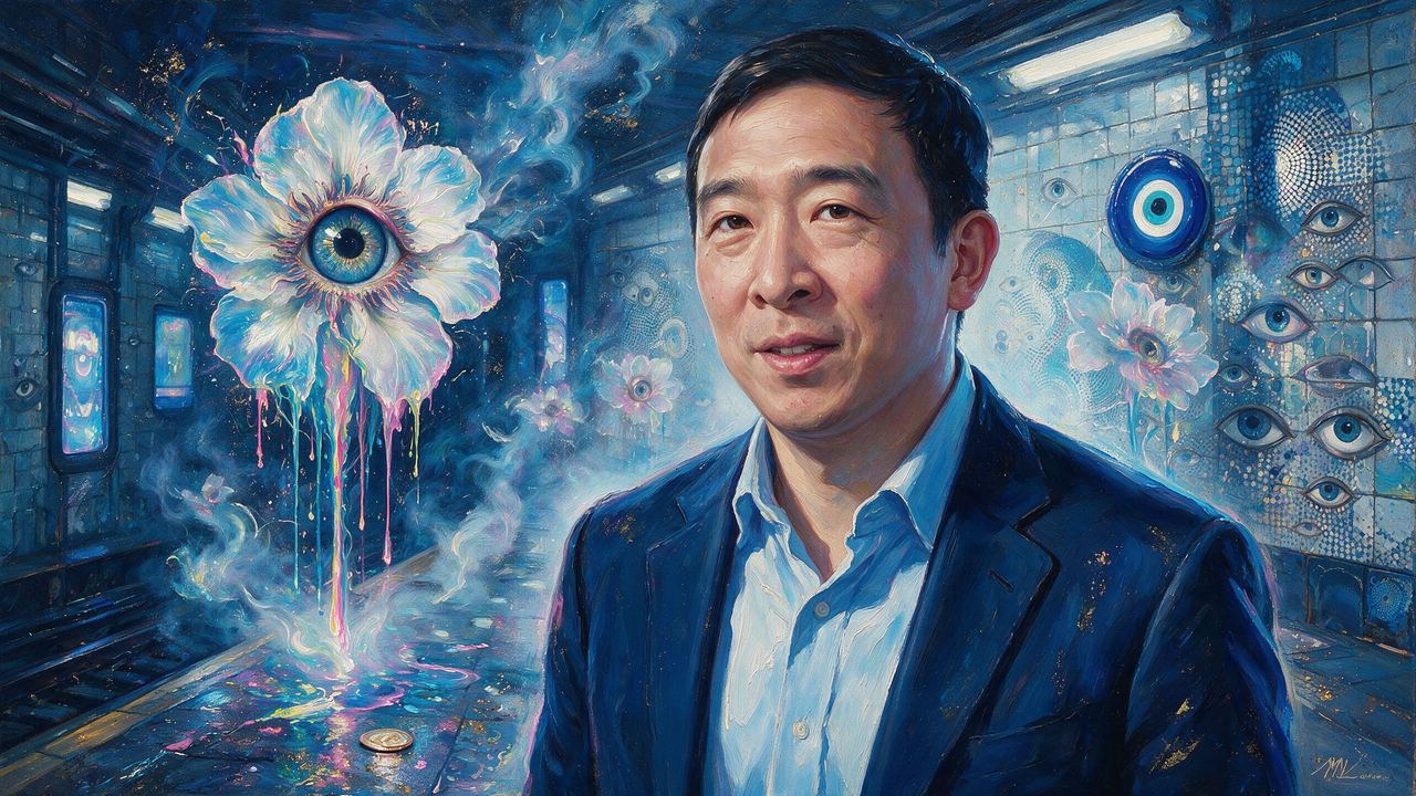 Andrew Yang, portrait painted by MLow: Coin on the Platform