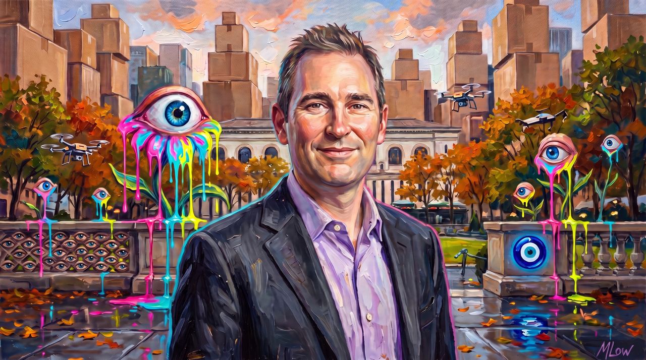 Andy Jassy, portrait painted by MLow: Boxes over Bryant Park