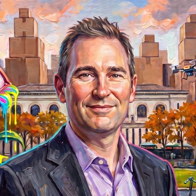 Andy Jassy, portrait painted by MLow: Boxes over Bryant Park