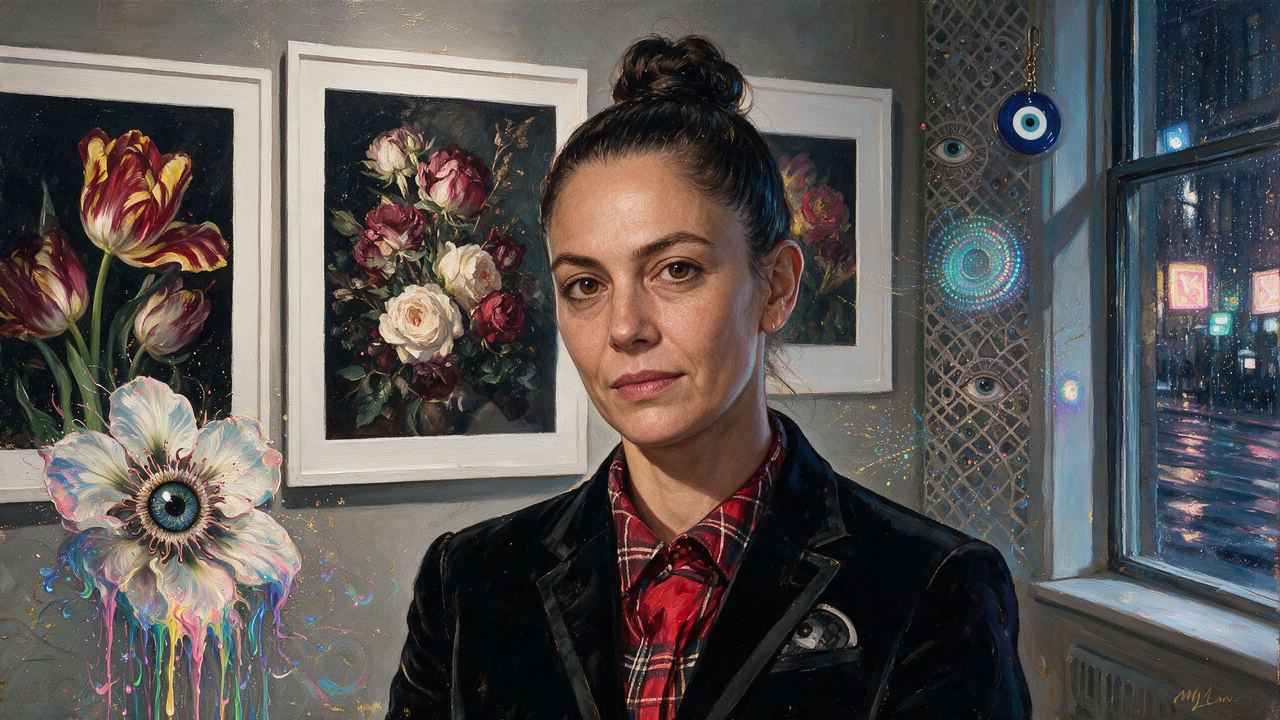 Anna Condo, portrait painted by MLow: Tulips in Frames