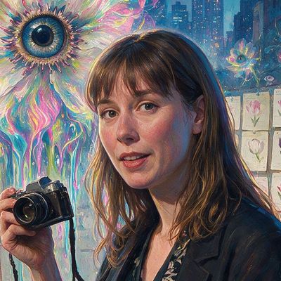 Anna Ridler, portrait painted by MLow: Tulips at the Greenmarket