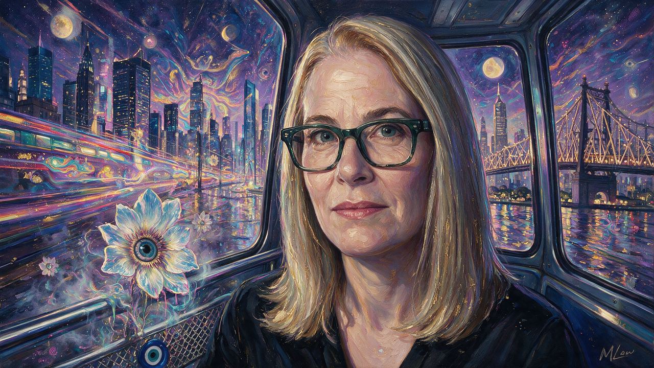 Anne Spalter, portrait painted by MLow: Tram at Full Moon