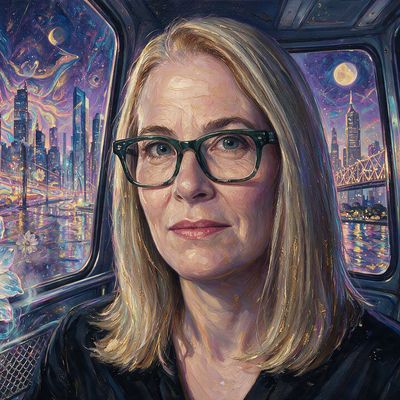 Anne Spalter, portrait painted by MLow: Tram at Full Moon