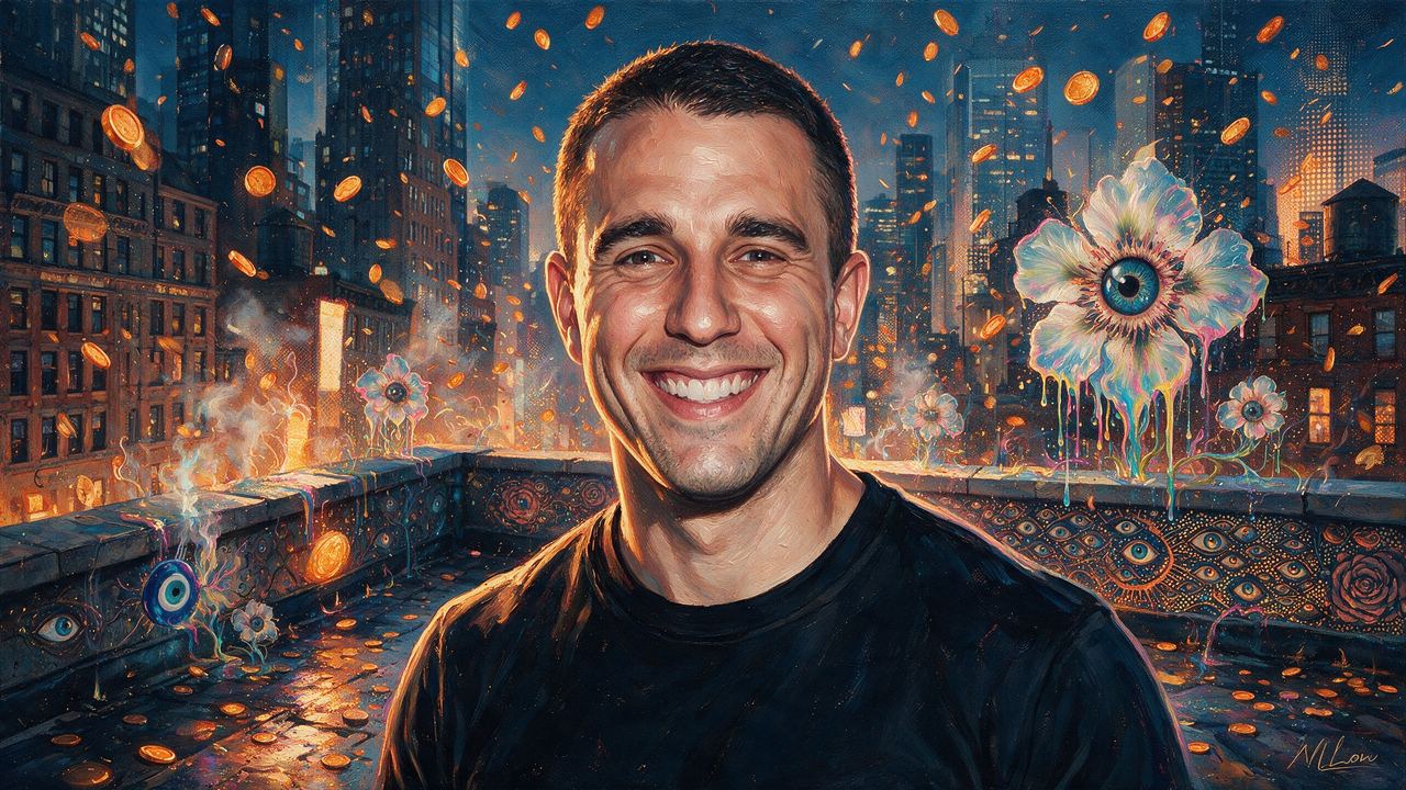 Anthony Pompliano, portrait painted by MLow: Orange Rain