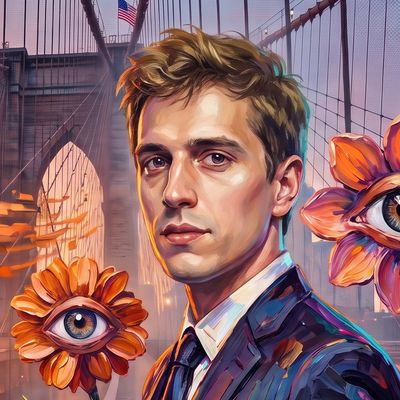 Arthur Mensch, portrait painted by MLow: A Mistral on the Brooklyn Bridge