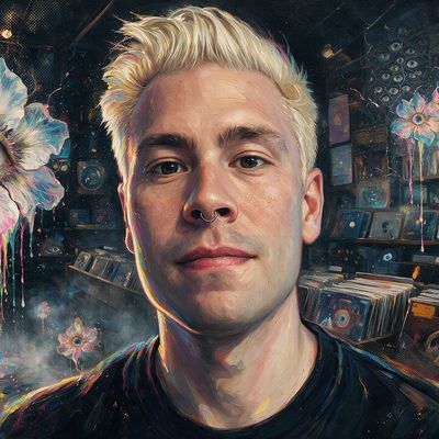 Austin Robey, portrait painted by MLow: Record Shop After Hours