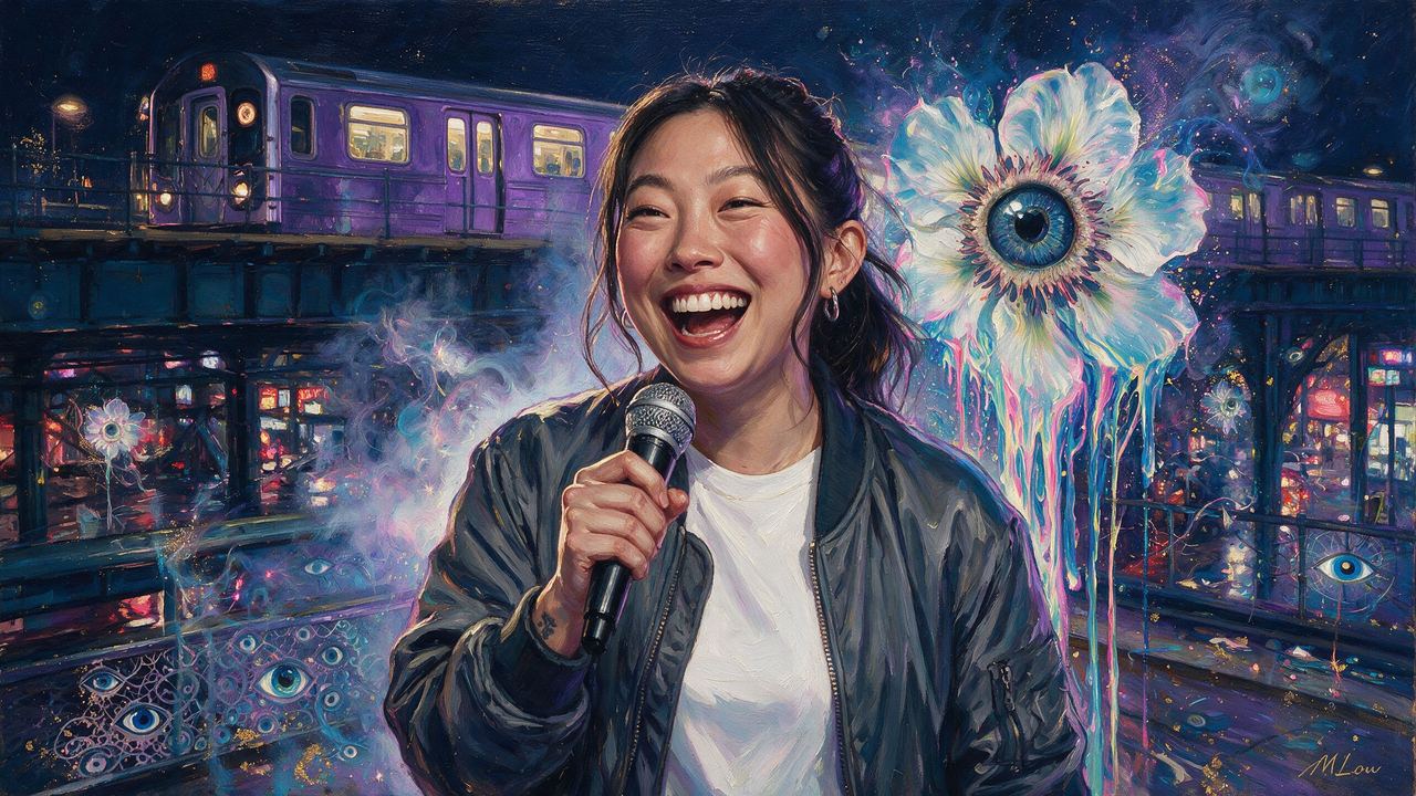 Awkwafina, portrait painted by MLow: Laughing on the 7